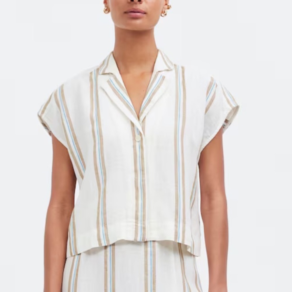 Madewell Boxy Cap Sleeve Shirt in Stripe 100% Linen Size M Rare Find! - Picture 6 of 14